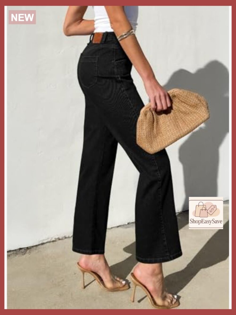 High Waisted Straight Leg Jeans Stretchy Ankle Denim Pants with Pockets - Picture 2 of 7